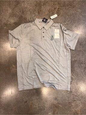Seattle Mariners Tommy Bahama Men's Silver Gray Palm-Print Polo